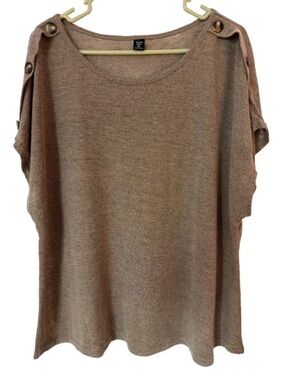 SHEIN Curve Women’s Cozy Button-Shoulder Lightweight Knit Top in Camel Brown 3X